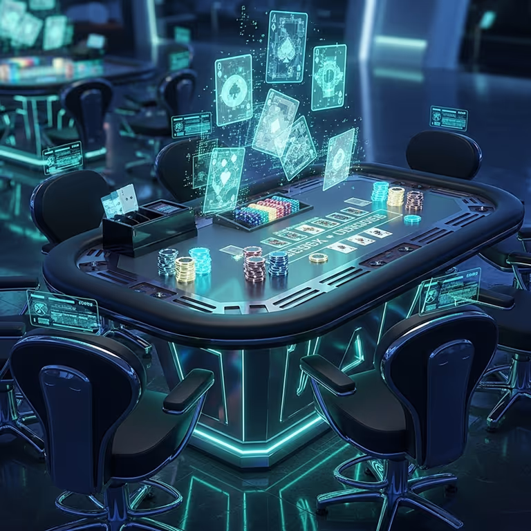 Roulettetafel van KodaBet Casino omringd door fiches en neonverlichting, die de sensatie van een live casino uitbeelden.
